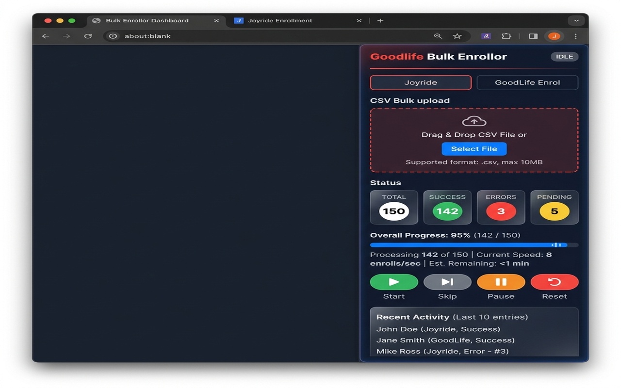 Goodlife Bulk Enrollor Extension Dashboard